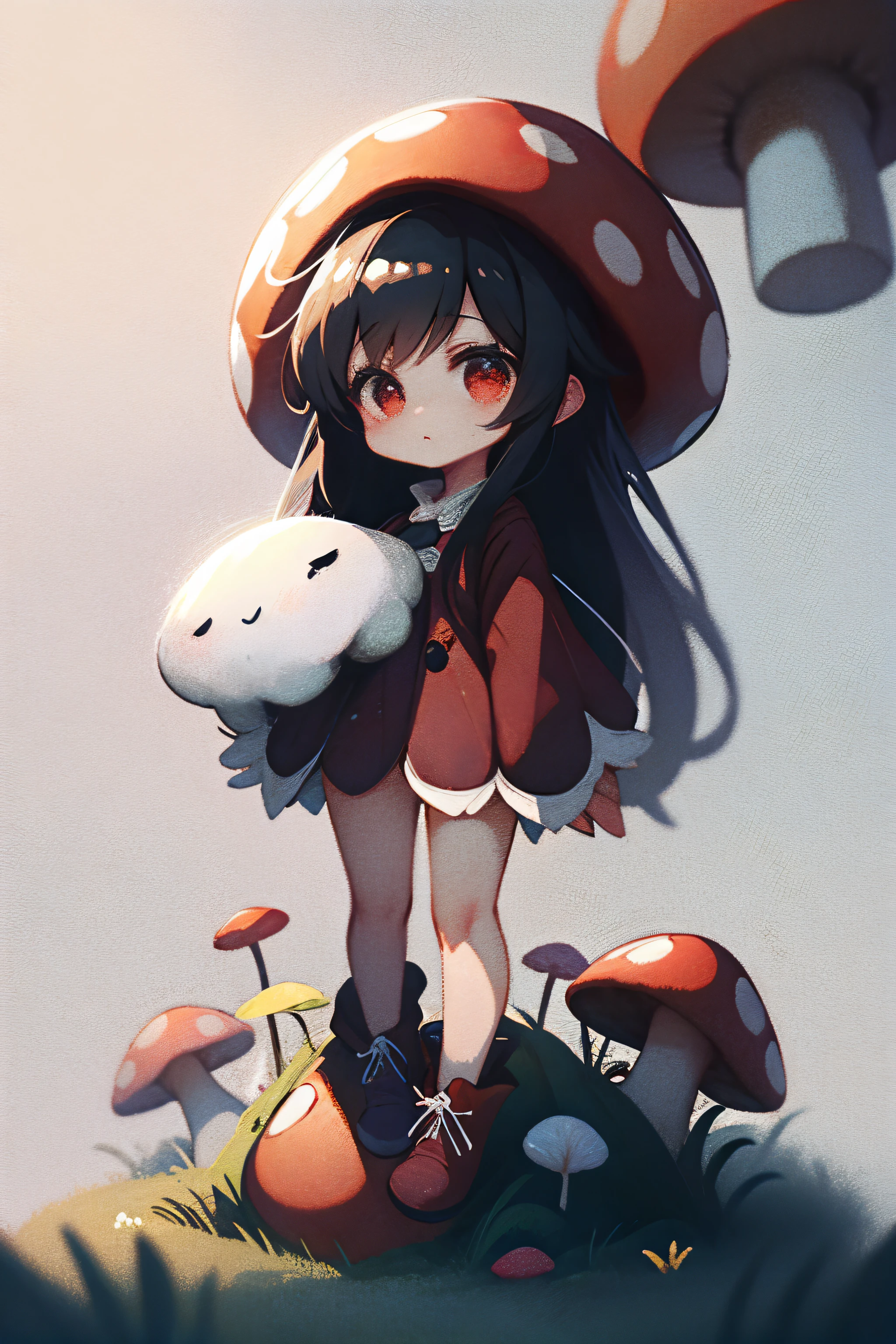 1 girl,Red mushroom,cute、High resolution、