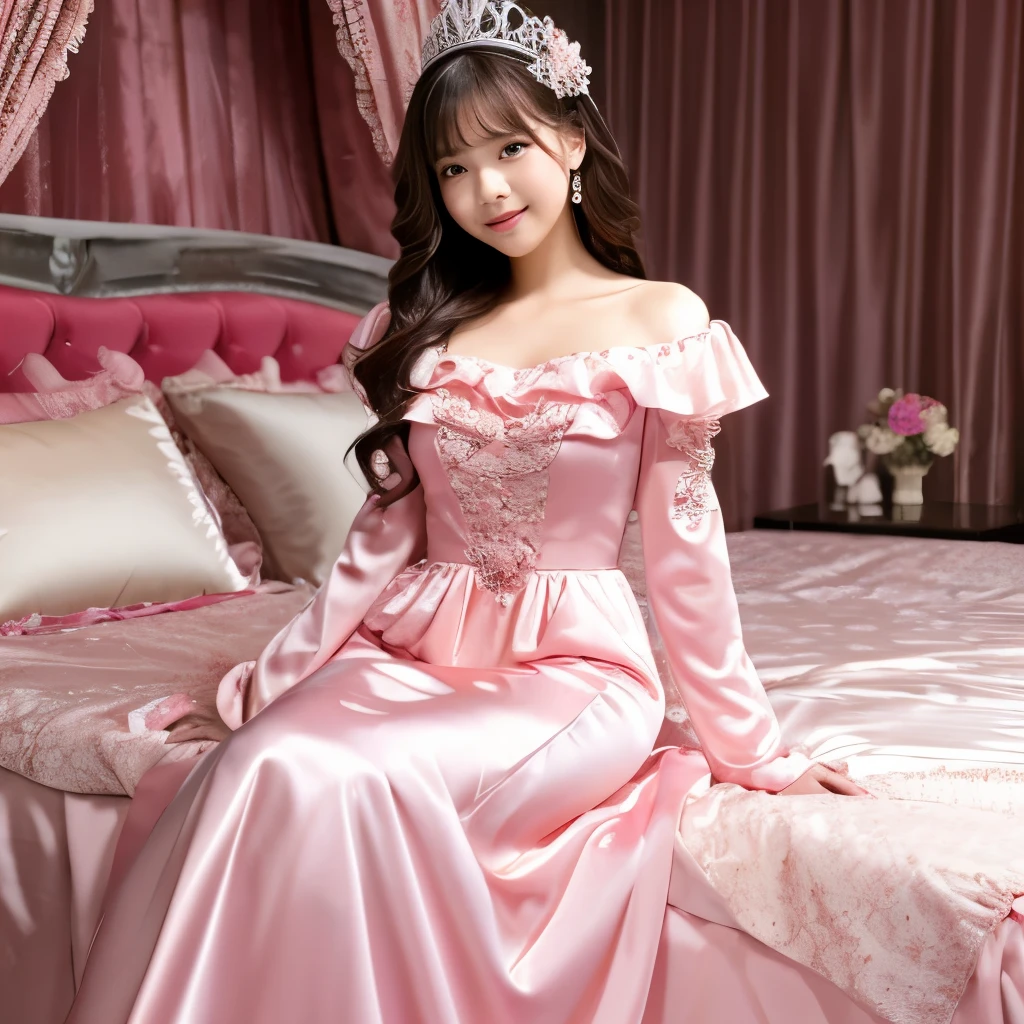 unity 3k wallpaper,highest quality, masterpiece, highest resolution, artwork, super それにget used to it, many get used to it, get used to it, それにget used to it, More realistic,woman, ,the girl is a princess,pink victorian nightgown,voluminous ball gown dress,pajamas,long sleeve,long dress,Nightgown with lots of frills and ribbons,luxury,Bedroom,Realistic beautiful girl face,