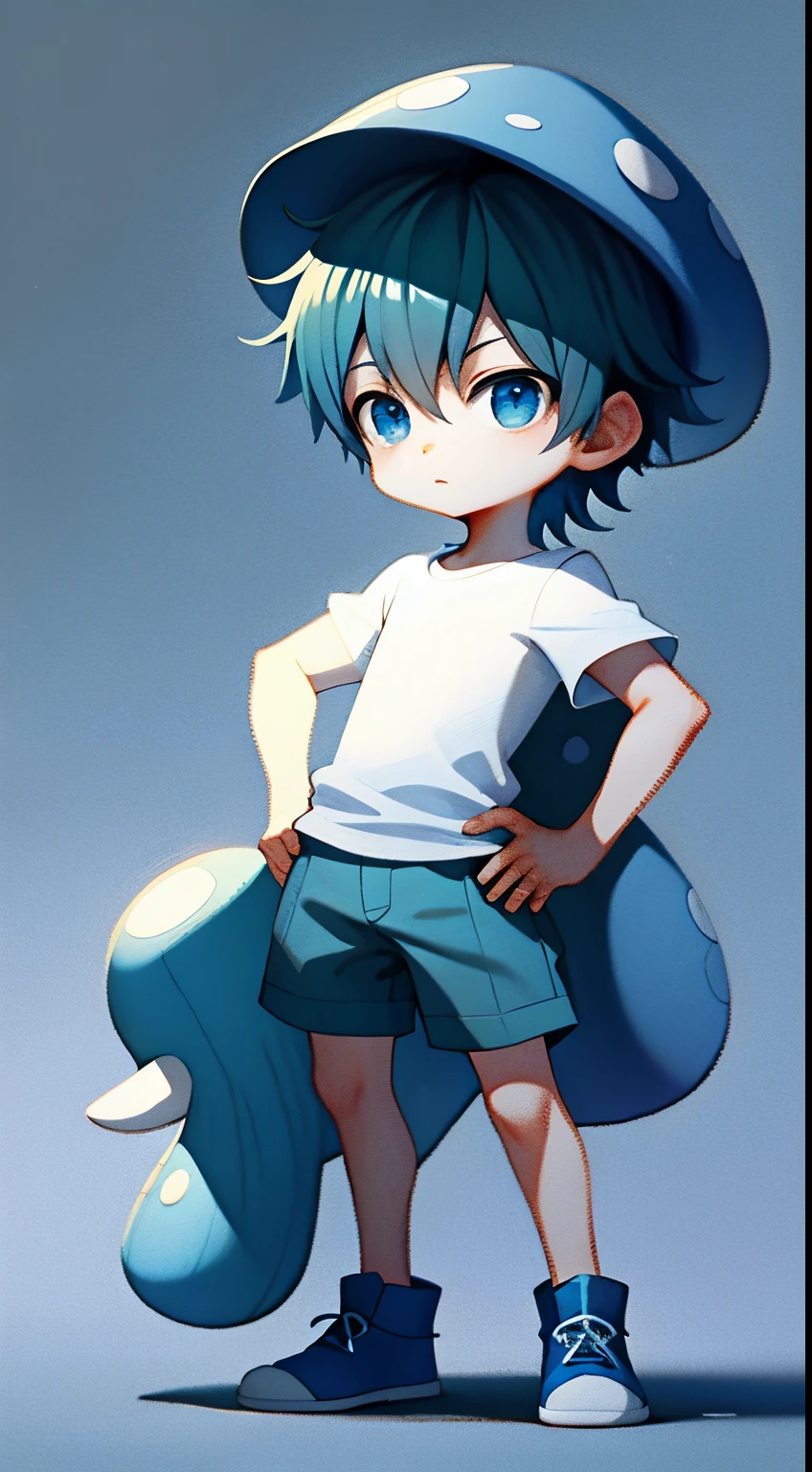 1 boy,blue mushroom hat,