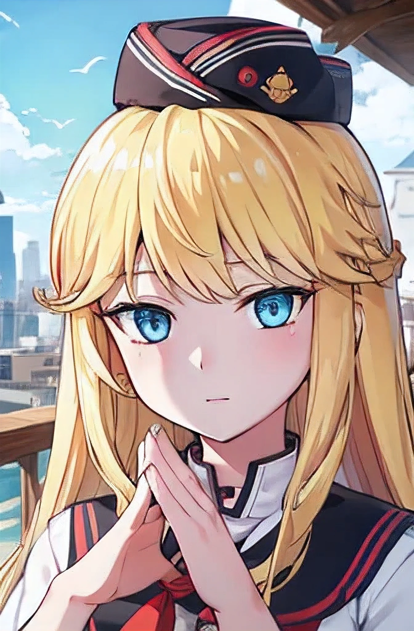 priestess, priestess, blonde hair, long hair, have, rest, rest looking at viewer, rest city, high resolution, unified 8k wallpaper, (Beautiful and delicate eyes:1.6), extremely detailed face, perfect lighting, Extremely detailed CG, (perfect hands, perfect anatomy), (illustration:0.8), (masterpiece:1.2), best quality