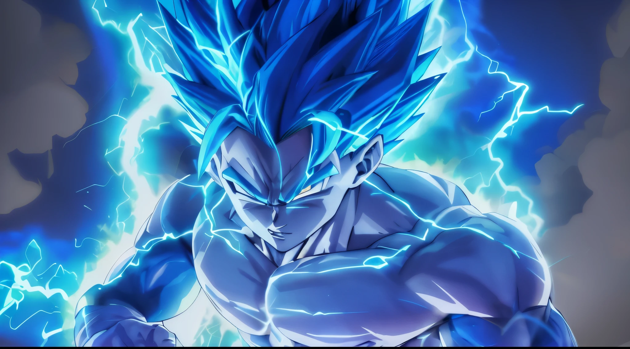 (Aesthetic, Hi-Res: 1.2), close up of a green super sayian Vegeta, glowing eyes, blue fire power, epic anime about energy man, 8k badass anim, 8k manga wallpaper, extreme instinct, 8k anime style.