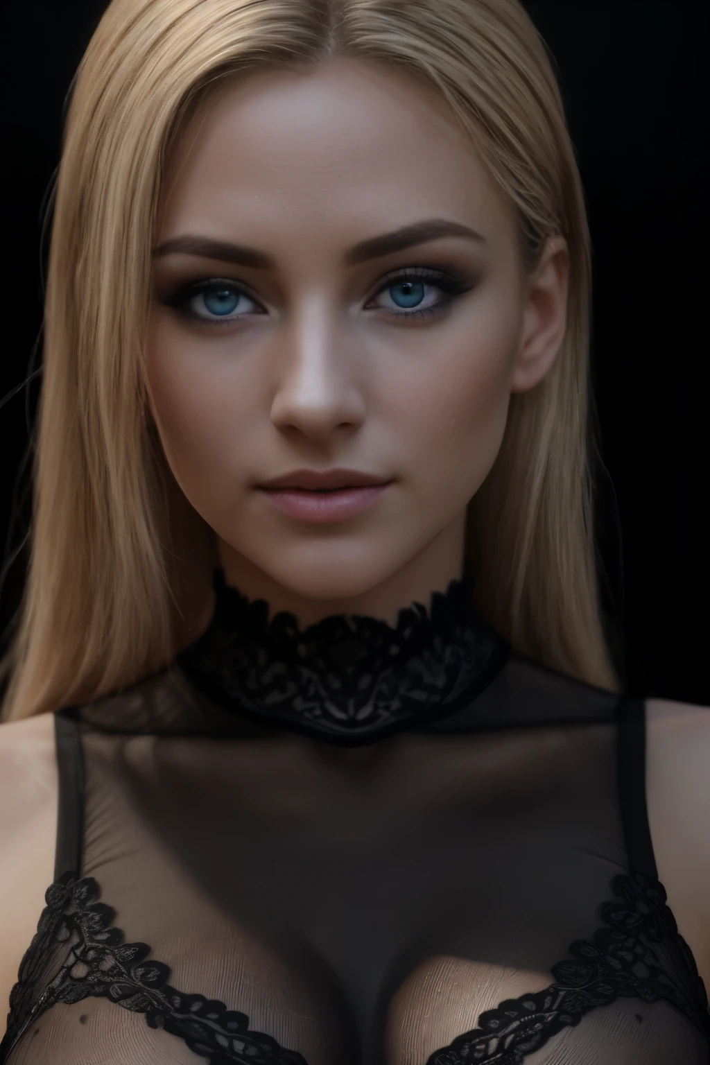 (hyper real style, masterpiece, best quality, ultra-detailed), beautiful female with blonde hair, perfect breasts, blue eyes, in black see-through lingerie at home, (stunningly realistic), (highly intricate and detailed), (film grain texture), cinematic light, soft sidelighting, hyper-realistic rendering, (realistic skin textures), intense focus, (soothing color palette), dramatic shadowing, (high resolution: 1.1), ( superior clarity), highly detailed and lifelike appearance.