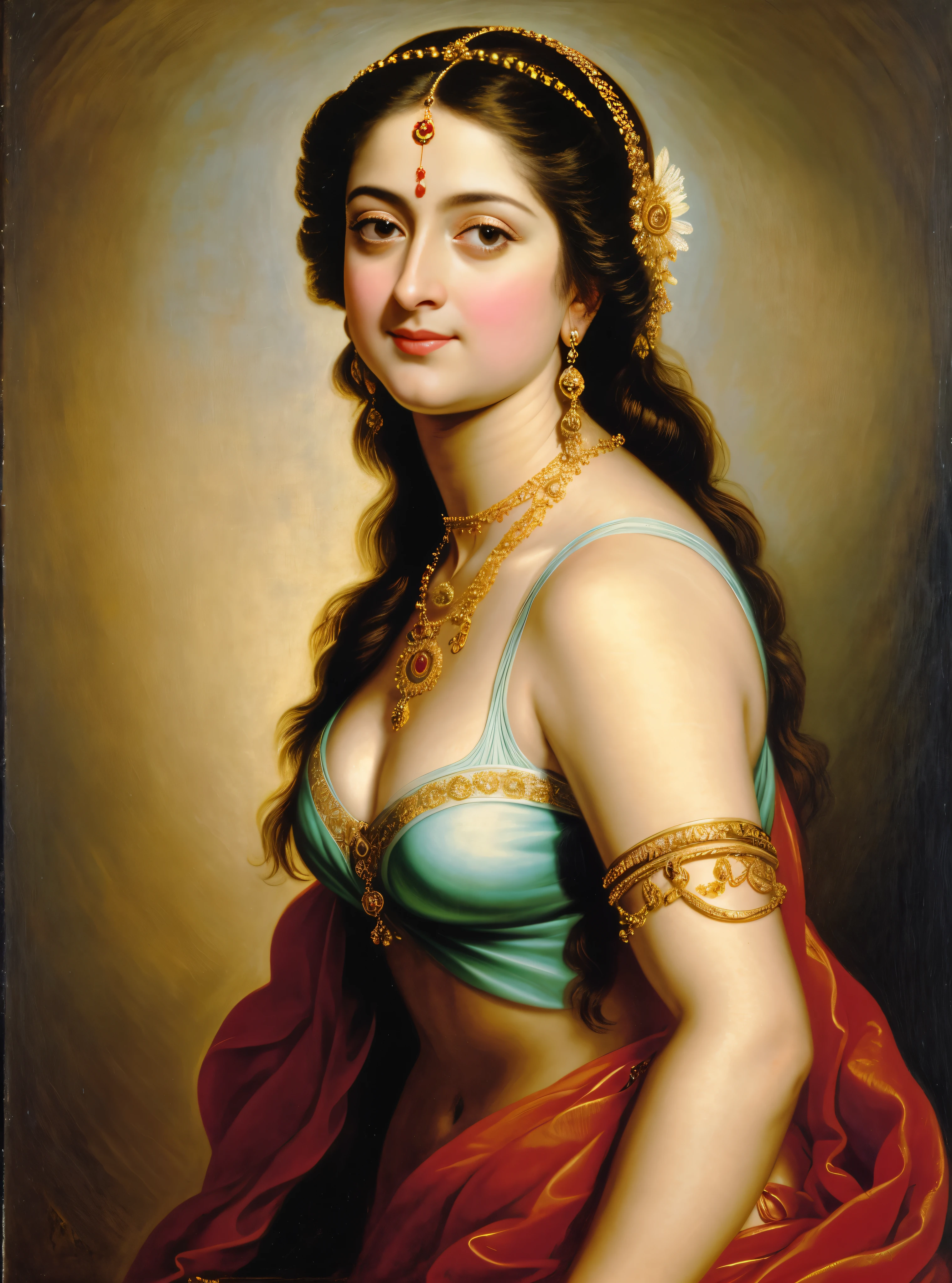 Looks like Anushka Shetty, Masterpiece, Best quality, high clarity eyes, beautifully styled hair, critically flawless,sharp picture, Full portrait, High pixels, perfect face, perfect eyes, beautiful face, perfect hands,perfect fingers, in Peter Paul Rubens style, by Peter Paul Rubens, baroque style, acrylic on canvas, highly detailed, description: "Create a nymph inspired by the tales of Greek or Roman mythology, embodying the essence of a natural element or location, and possessing a unique ability or trait that sets her apart."