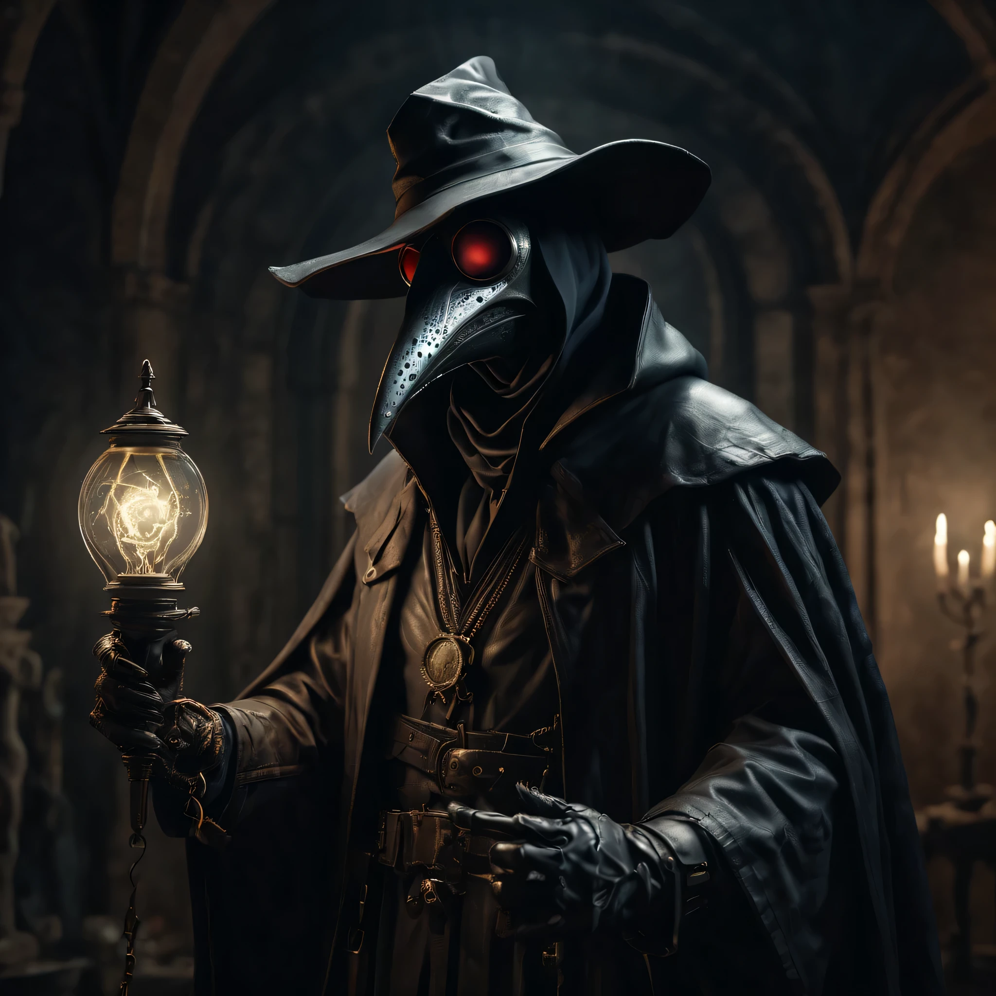 plague doctor, with lamp in hand, Al Silmons é o plague doctor desenhado por Todd McFarlane e Greg Capullo, Quadrinhos Spawn, motor irreal, Octane rendering, por Jacob Lawrence e Francis picabia, perfect composition, beautiful detailed intricate insanely detailed Octane rendering trending on artstation, 8k art photography, arte conceitual fotorrealista, soft natural volumetric cinematic perfect light, claro-escuro, fotografia premiada, obra de arte, oil on the canvas, Rafael, caravaggio, Greg Rutkowski, bipe, Beksinski, Giger