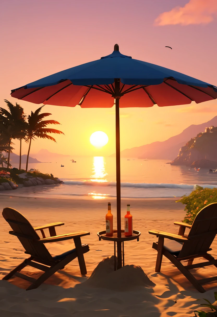 (GTA STYLE:1.5),beach,Sunset,drunkard, Heqiang,荧光beach,温柔的Sunset,beautiful garden,stunning sea view,beach umbrella,bonfire,