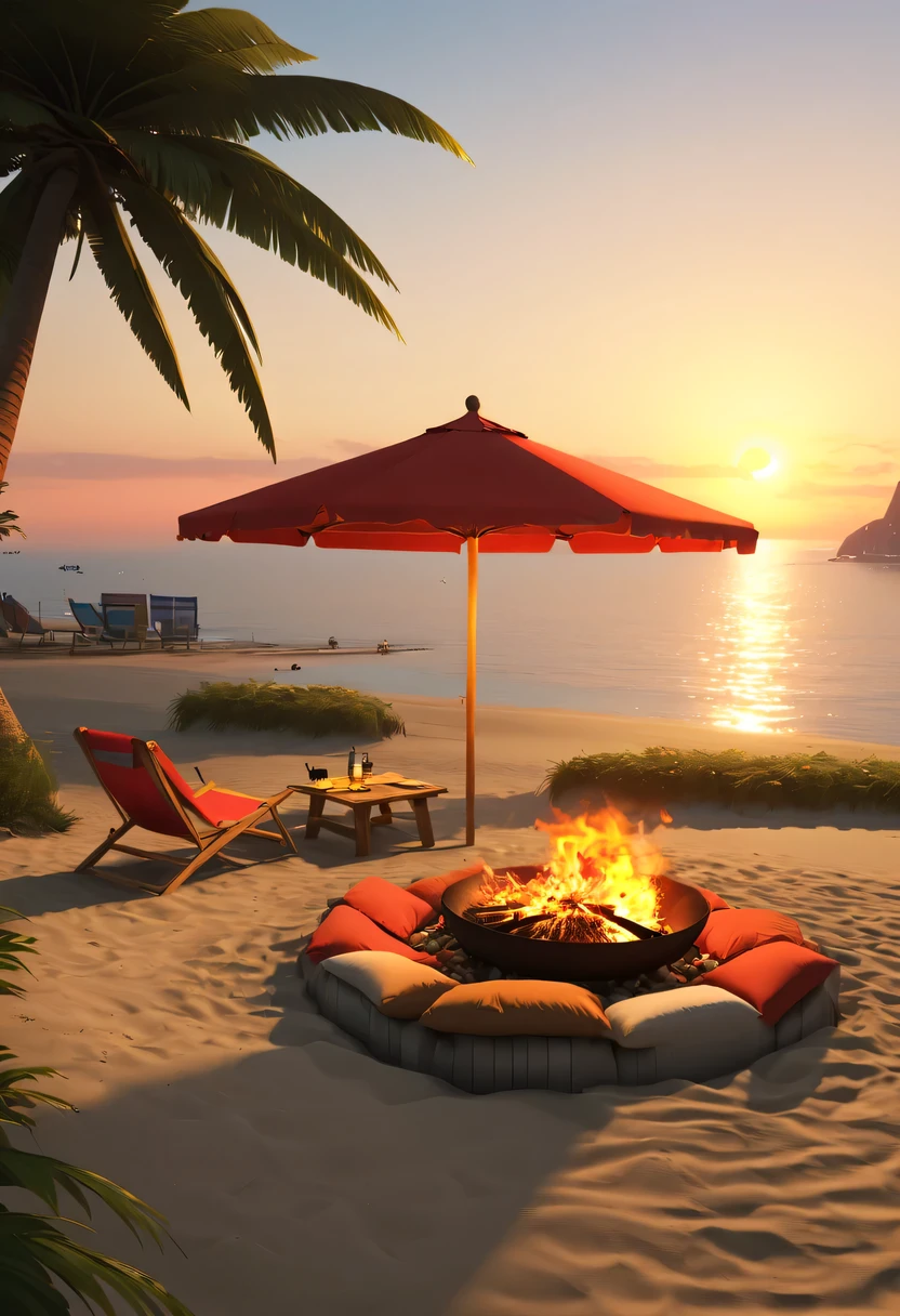 (GTA STYLE:1.5)，beach，Sunset，drunkard， Heqiang，荧光beach，温柔的Sunset，beautiful garden，stunning sea view，beach umbrella，bonfire，