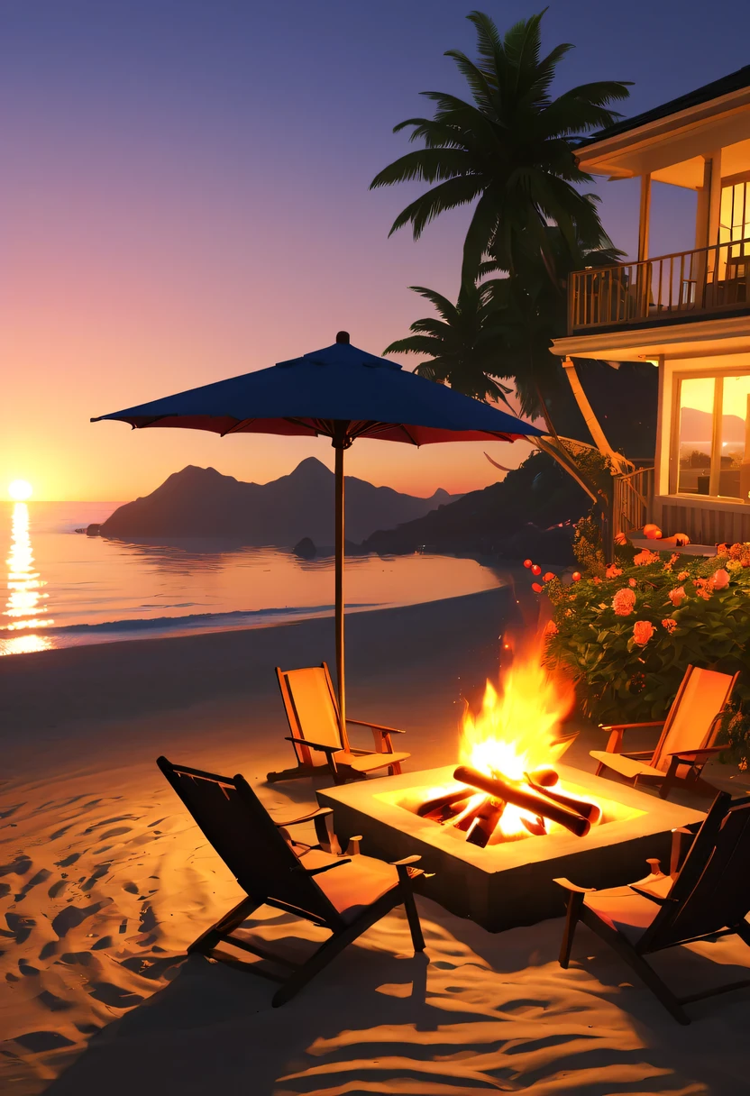 (GTA STYLE:1.5),beach,Sunset,drunkard, Heqiang,荧光beach,温柔的Sunset,beautiful garden,stunning sea view,beach umbrella,bonfire,