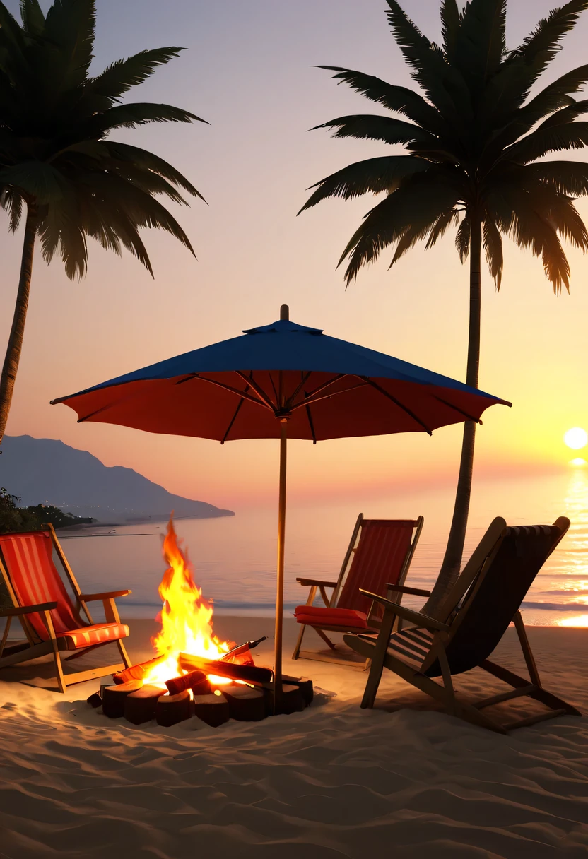 (GTA STYLE:1.5),beach,Sunset,drunkard, Heqiang,beach umbrella,bonfire,荧光beach,温柔的Sunset,beautiful garden,stunning sea view,