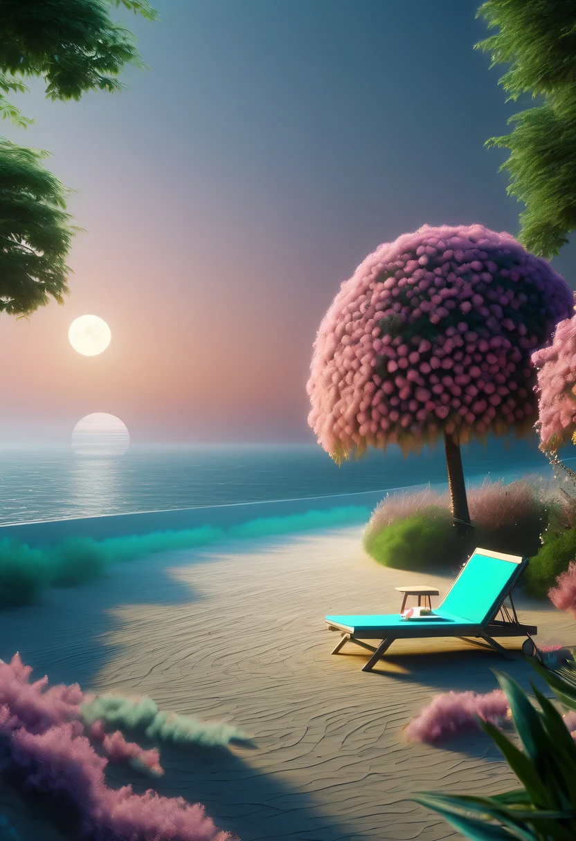 Dream Resort,pastel tones,Light style,Comfortable and calm,nature,warm and cozy,fluorescent beach,Gentle sunset,beautiful garden,stunning sea view,Beach umbrellas,bonfire,