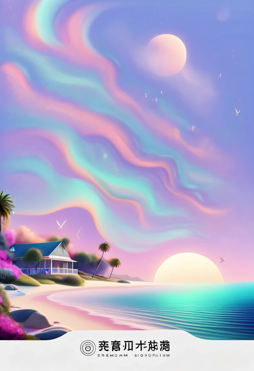 Dream Resort,pastel tones,Light style,Comfortable and calm,nature,warm and cozy,fluorescent beach,Gentle sunset,beautiful garden,