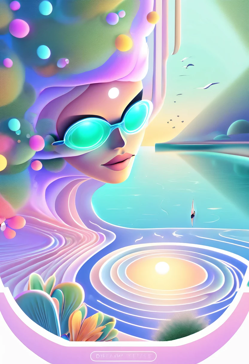 Dream Resort，pastel tones，Light style，Comfortable and calm，nature，warm and cozy，fluorescent beach，Gentle sunset，beautiful garden，