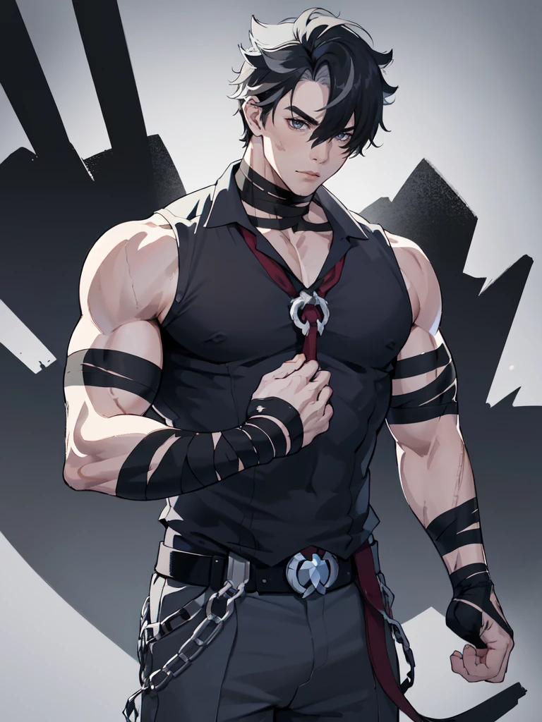 (proportional body) young man with scars on his arms(masterpiece), (best quality), (ultra detailed), (illustration) (high saturation)