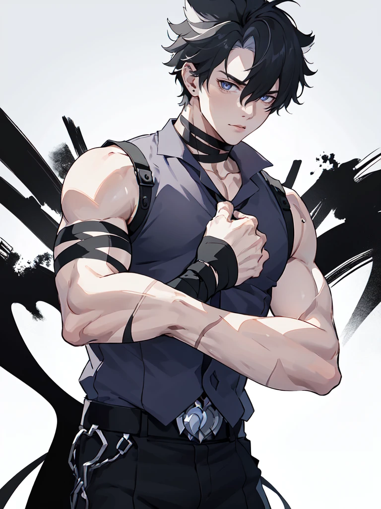 (proportional body) young man with scars on his arms(masterpiece), (best quality), (ultra detailed), (illustration) (high saturation)