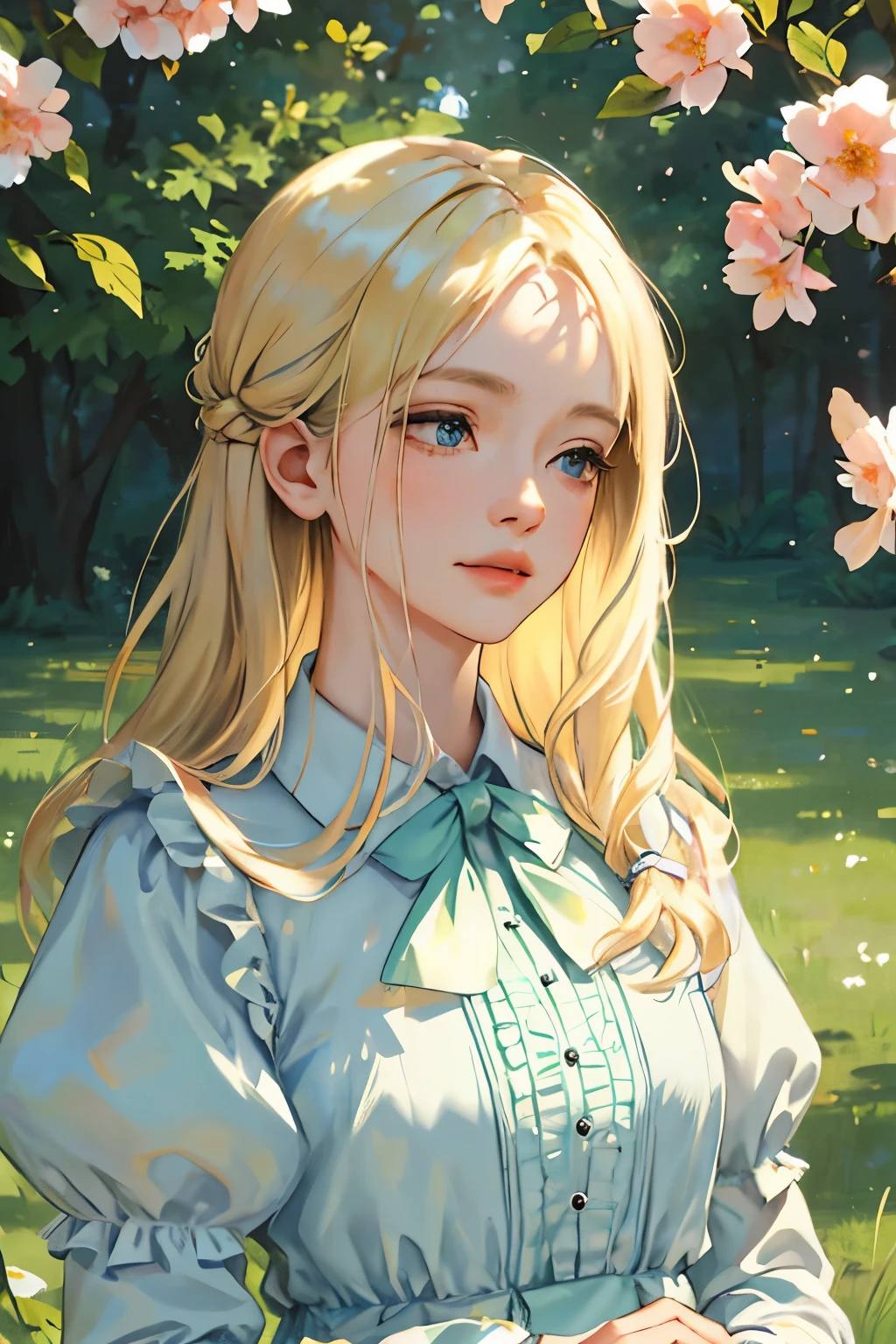 (masterpiece:1.2, best quality), (real picture, intricate details),best quality,4k,8k,highres,masterpiece:1.2,ultra-detailed,realistic:1.37,a girl in a garden,beautiful detailed eyes,beautiful detailed lips,extremely detailed eyes and face,longeyelashes,soft and vibrant colors,natural lighting,impressionistic,flowers,butterflies,serene atmosphere,green grass,trees in the background,gentle breeze,summer dress,blonde hair,peaceful expression,joyful posture,sunshine filtering through the leaves,subtle shadows,crisp and clear details,harmonious composition.