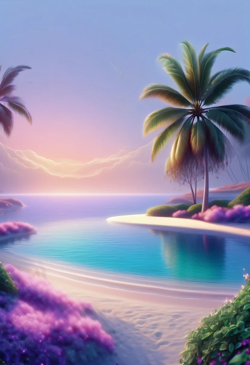 Dream Resort,pastel tones,Light style,Comfortable and calm,nature,warm and cozy,fluorescent beach,Gentle sunset,beautiful garden,
