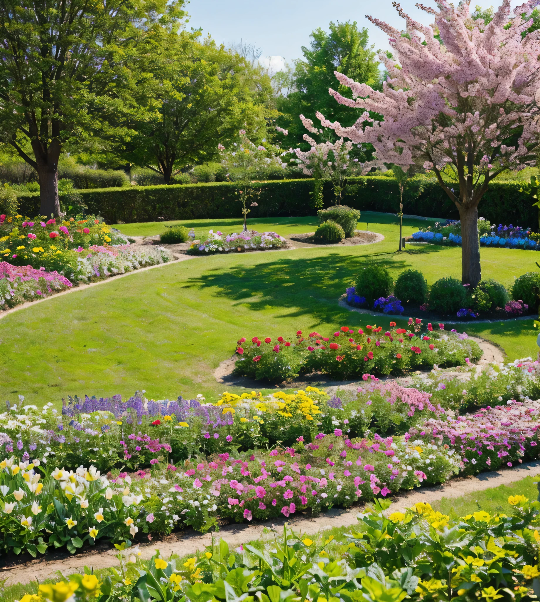 a flower garden, carefully planting new flowers and enjoying the serenity that nature offers on a sunny spring day.