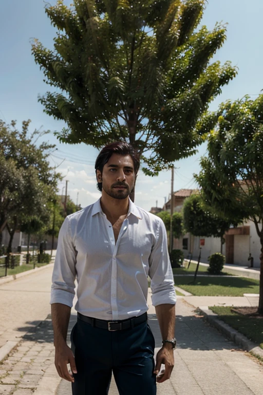 un hombre guapo talando arboles