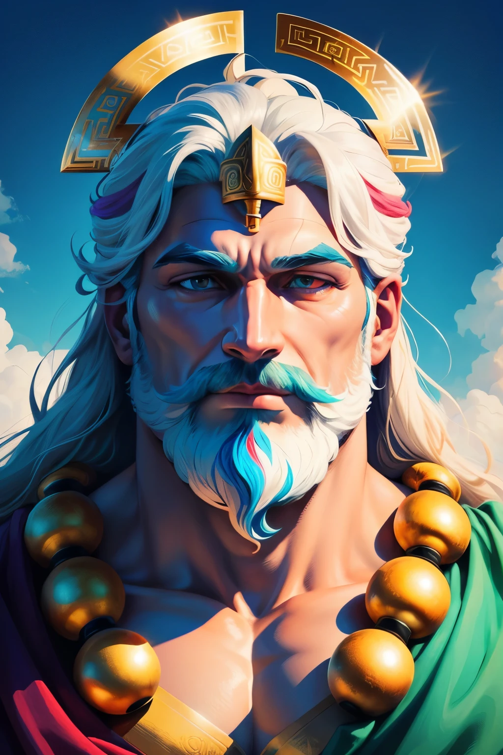 create a colorful illustration of god of zeus