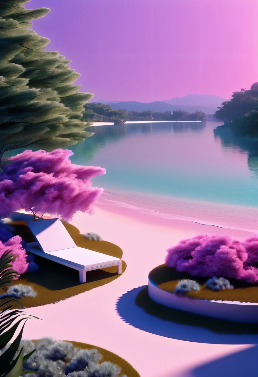 Dream Resort,pastel tones,Light style,Comfortable and calm,nature,warm and cozy,fluorescent beach,Gentle sunset,beautiful garden,