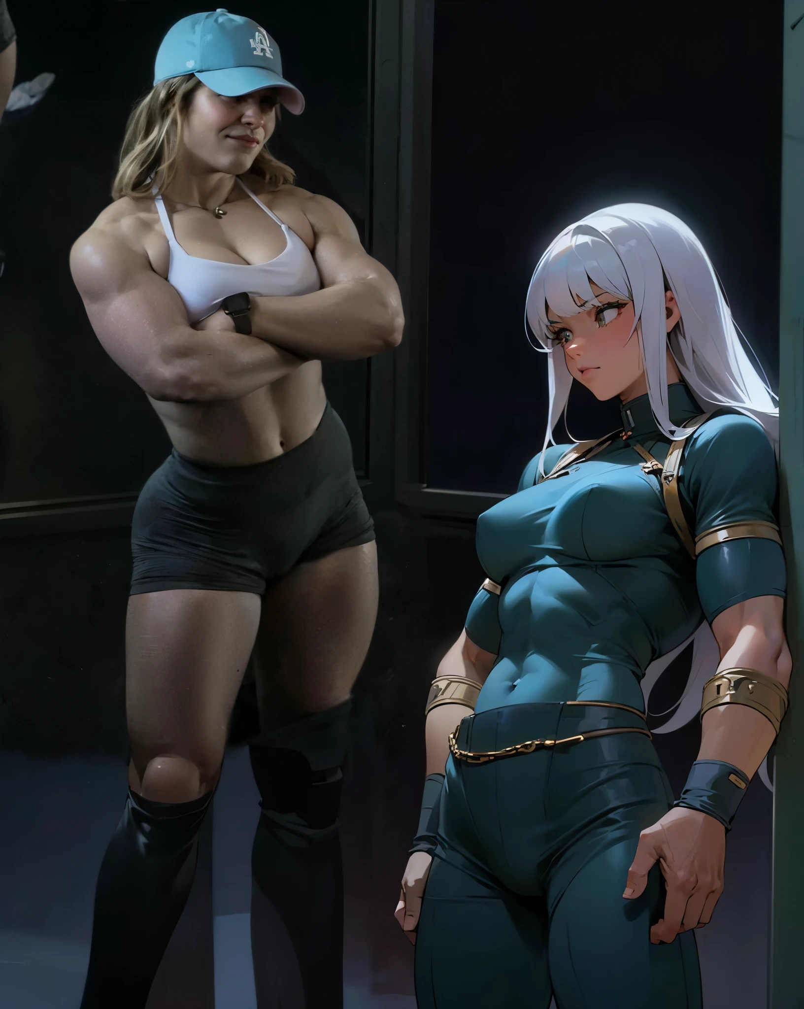 score_9, score_8_up, source_anime Bibl3, (masterpiece, best quality, ultra-detailed), AhsokaTano, orange skin, dark tan, blue eyes, makeup, huge breasts, heavy breasts, blue shirt, vambraces, fingerless gloves, hip armor, wide hips, blue skirt, blue leggings, looking at ahead, indoors, sexy, moaning, standing sex, sex from front, viewed from side