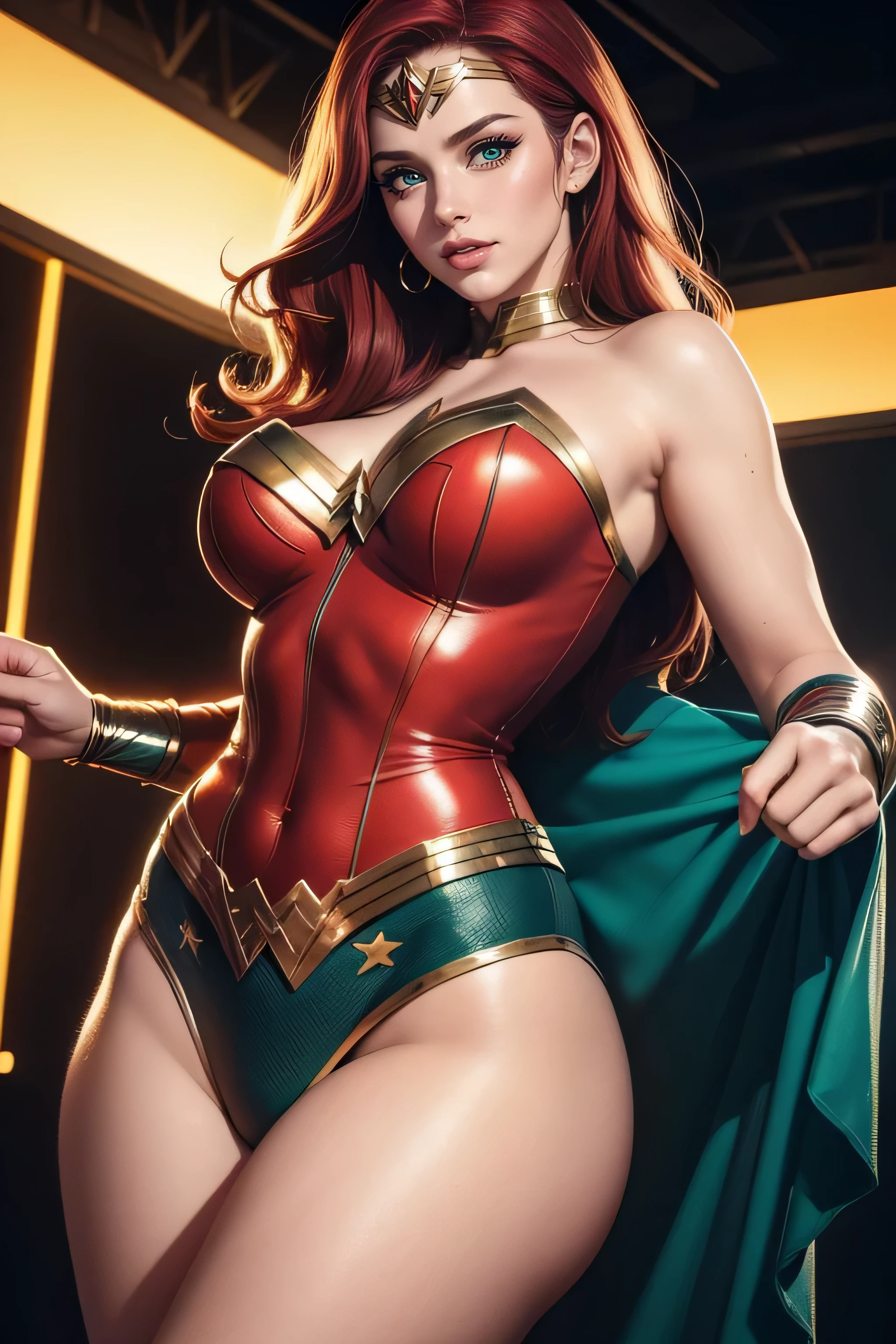 A hulking, big, buff, giant, ginger, female bodybuilder, with huge arms and huge legs, big boobs, flexing her enormous, giant muscles, in Parliament Square, posing naked, photorealistic