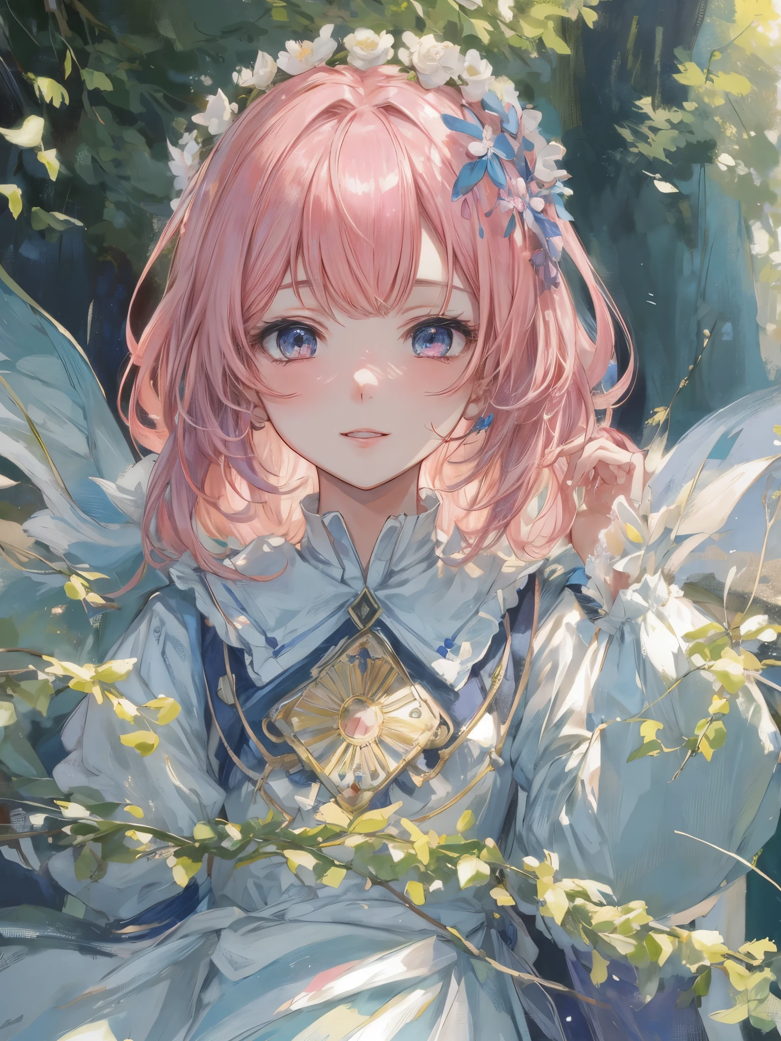 Chica anime con cabello rosado y ojos azules con un vestido blanco., guweiz en pixiv artstation, guweiz en artstation pixiv, Fondo de pantalla de arte anime 4K, Fondo de pantalla de arte anime 4k, arte de anime digital detallado, fondo de pantalla de arte anime 8 k, anime fantasy illustration., beautiful fantasy anime, anime fantasy illustrations, hermoso retrato animado, estilo anime 4k