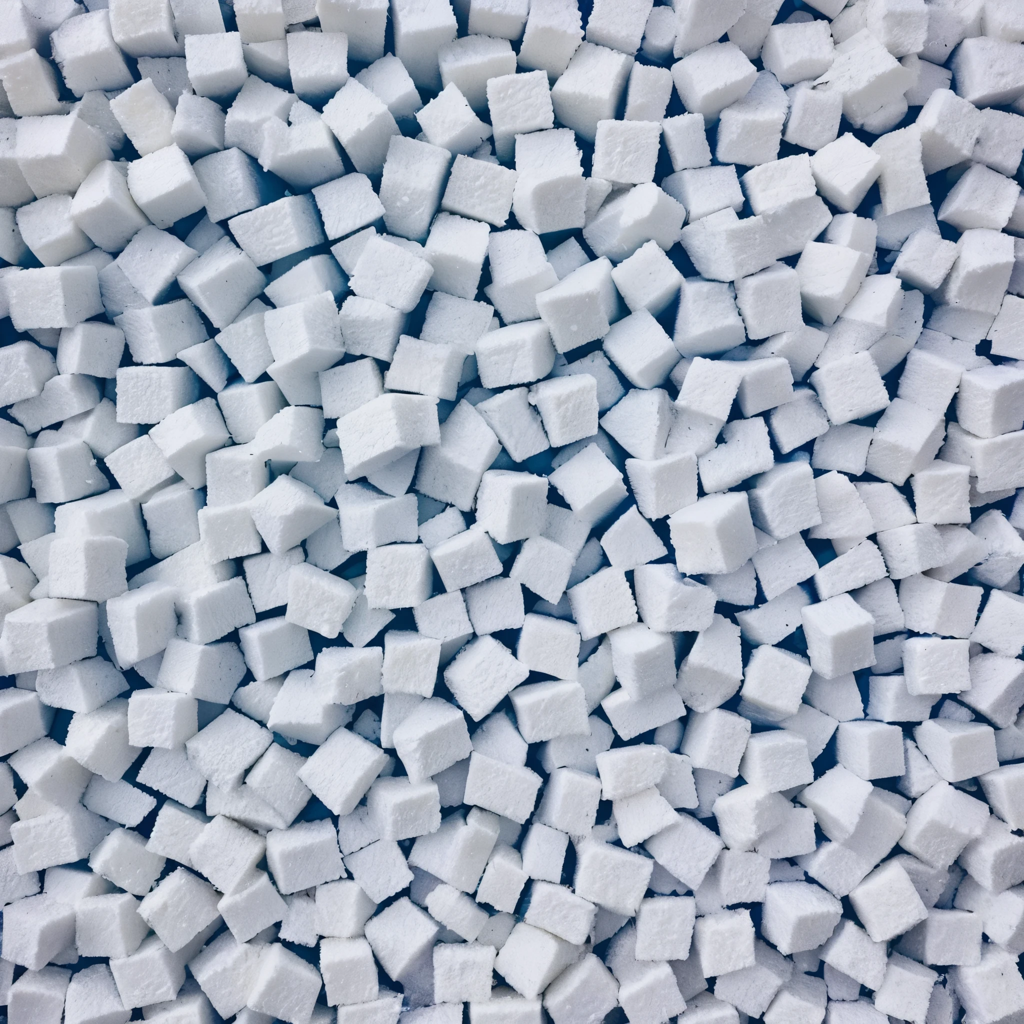 Create a photograph of white polystyrene sheets neatly arranged against a backdrop of contrasting red and blue colors. Capture the texture and details of the polystyrene, emphasizing its light and consistent appearance. Highlight the visual appeal created by the stark contrast between the pure white material and the vibrant red and blue hues in the background. Provide an engaging narrative that brings out the unique aesthetic of this composition