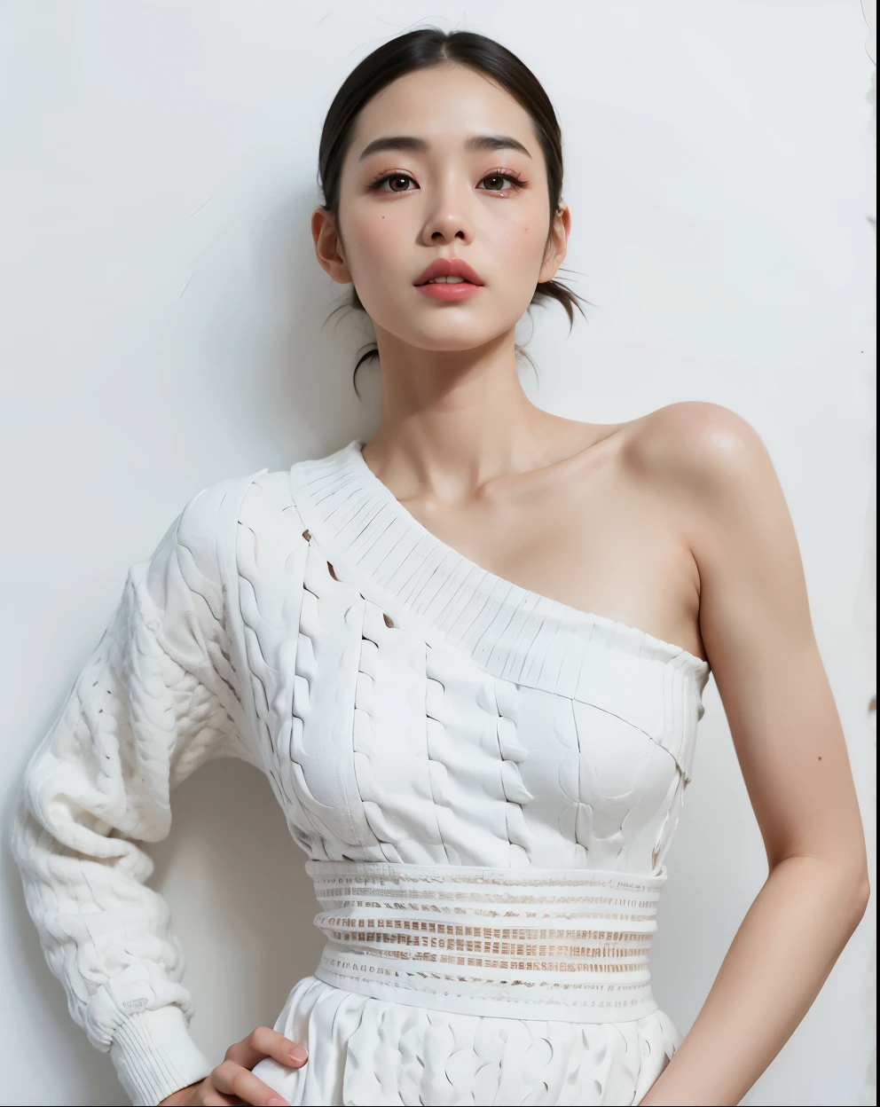 Un primer plano de una mujer con un vestido blanco posando para una foto, modelo de moda femenina coreana, dilraba dilmurat, actriz femenina de corea, xuehan, Gemma Chan beautiful girl, preciosa modelo china, wenfei ye, heonhwa choe, qifenglin, lee ji-eun, lee ji - eun, li bingbing