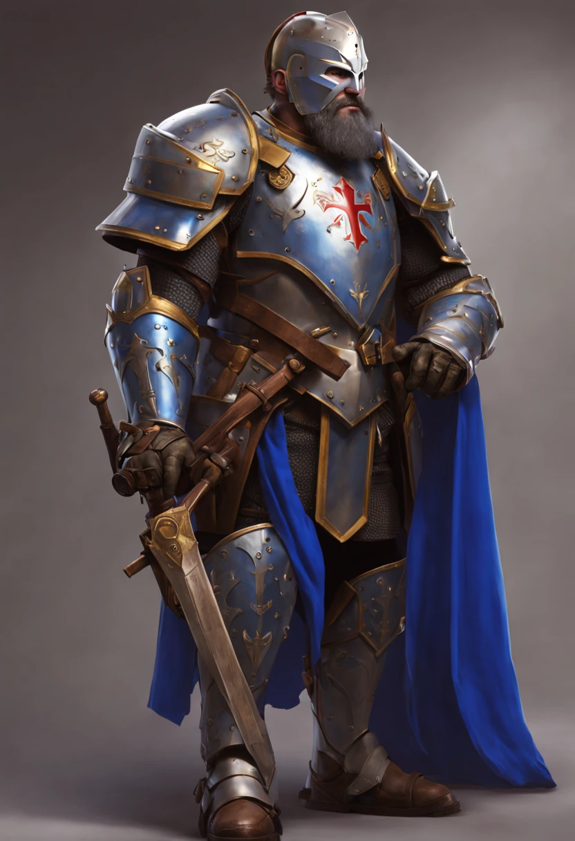 poltician ted cruz as a knight in white silver and blue armor no helmet with a thick beard 