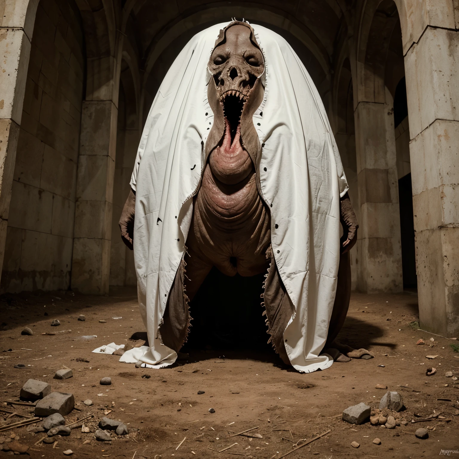 there is a scary looking creature with a big mouth and a large legless body, conceito de criatura realista, assustadora criatura de carne mutante, arte conceitual de criatura, criatura assustadora, monstro de fantasia hiper-realista, projeto de criatura, criatura assustadora, zombie in arte conceitual de terror, arte conceitual de monstro, very large, arte do personagem da criatura conceitual, misterioso altamente detalhado, arte conceitual de terror, SCP-049