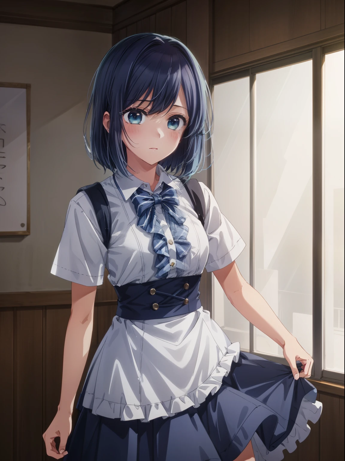 master piece, best quality, 8k, ultra high resolution, highest quality, anime style, best writing, beautiful face, beautiful lighting, 1 girl, alone, Akane, idol costume, skirt