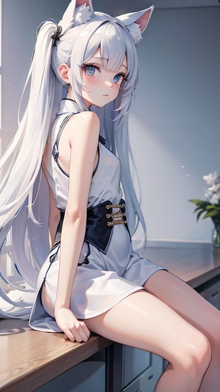 Ella tiene el cabello albino y los ojos azules y una piel de porcelana acentuada con tonos rosados, He has fox ears and a tail characteristic of his ability, both of the same grayish white tone as her hair. Suele vestir un cheongsam de color azul con blanco, y unos geta de manera. Cuerpo completo, pecho mediano, small waist, muslos normales.