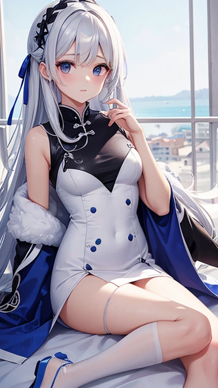 kizuna akari,silver hair,blue eyes,voice roid,long braid hair, Show from the hips to the shoulders, smile, outdoors, absurdres,