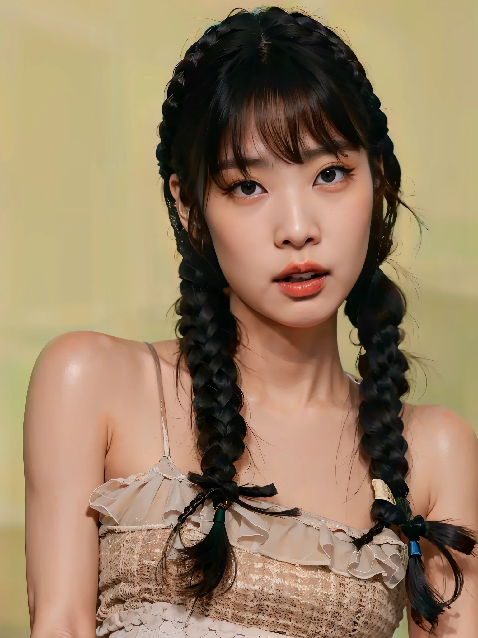 masterpiece, Highest quality, alone, One girl, Glowing Skin, Hoop Earrings, glamorous, Whimsical details, Slicked back hair, Fascinating, Bare shoulders, Crop top, Long trousers, Shallow depth of field, Contrasting, Professional models, Facing forward, Portraiture 、(Full Body Shot),((全身Completely naked))、(((nsfw)))(Lighting on face:1.5)),((Upper Body:1.2)),((Delicately depicting the face:1.2)),((multicolored hair colors:1.5)),((Dreadlocks:1.4),(((Completely naked))),(((nsfw)))