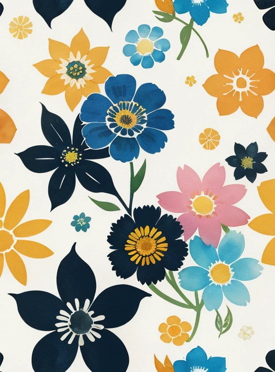 Print pattern, abstract flower, color comfort, watercolor, hand drawn, vector graphics, minimalist
