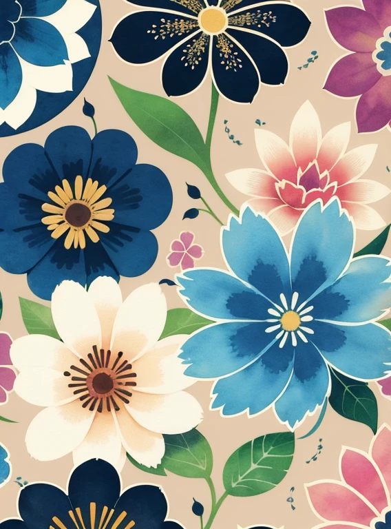 Print pattern, abstract flower, color comfort, watercolor, hand drawn, vector graphics, minimalist
