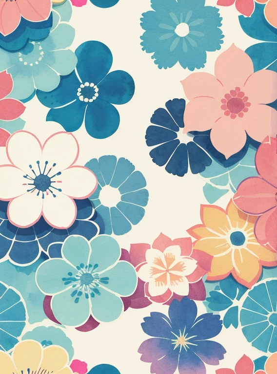 Print pattern, abstract flower, color comfort, watercolor, hand drawn, vector graphics, minimalist, pastel colors