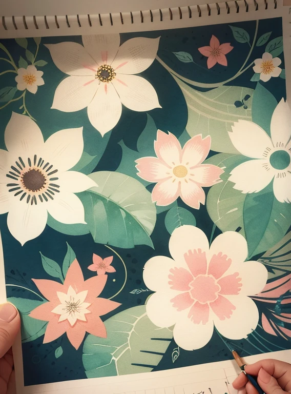 Print pattern, abstract flower, color comfort, watercolor, hand drawn, vector graphics, minimalist, pastel colors