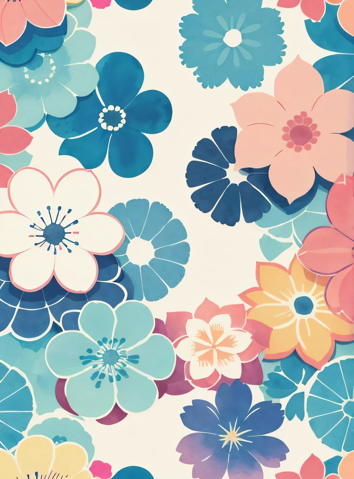 Print Pattern, Flor abstrata, conforto de cor, aquarela, handdrawn, Vector graphics, minimalista, Cores pastel