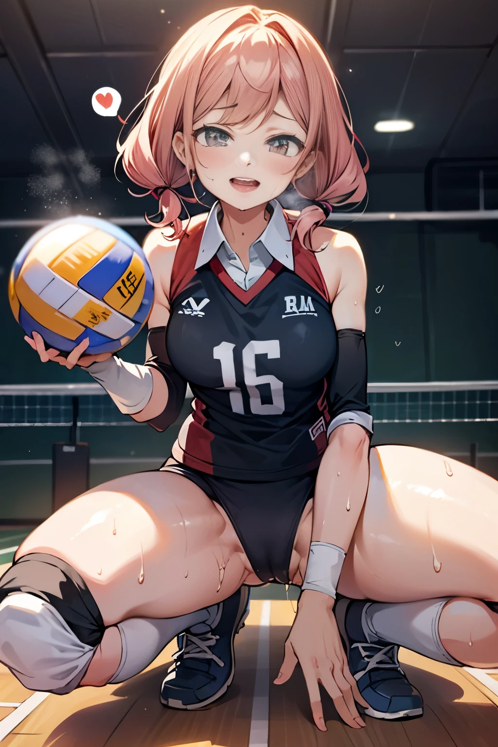 unity 8k wallpaper, anatomically correct, (((masterpiece))), (((best quality))), (((ultra detailed))), (((high-resolution))), ((Ultimate cutie)), perfect hands, perfect finger, (((good anatomy))), detailed beautiful face, shiny hair, (((gyaru))), (potbelly), (curvy), medium breasts, ((Thick thighs)), (((solo))), ((seductive smile)), (((blush))), (half open mouth),
BREAK, (((sit astride the perfectly spherical shape 6-inch volleyball))), (((Straddling a perfectly spherical 6" volleyball))), (((Perfectly spherical 6" volleyball fits perfectly crotch))), BREAK, (((Rub the Perfectly spherical 6" volleyball against crotch))),
BREAK, (Collared volleyball uniforms), sleeveless, ((buruma)), ((kneepad)), (pussy juice stained), (elbow pad), (((sweat))), (((covered in sweat))), ((deep breathing)), in Volleyball Court, indoor, lighting, looking at viewer, full body, (spoken heart)