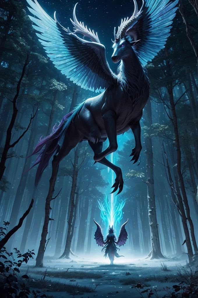 best quality,ultra-detailed,realistic:1.37,creature,mythical beings,fantasy world,dark atmosphere,mesmerizing,enchanted forest,glowing eyes,colorful feathers,sharp claws,exquisite scales,mythical creature with wings,delicate features,elegant posture,creatures with antlers,majestic horns,otherworldly beauty,magical strength,diverse creatures,mythical realm,unearthly beings,ethereal presence,mysterious aura,fantastic creatures emerging from fog,magical powers,captivating gaze,mythical creatures in flight,summoning elements,unimaginable creatures,beauty and danger intertwined,powerful and graceful,alluring mythical creatures,living legends,vibrant and surreal,curious and mischievous creatures,ancient guardians,harmonious coexistence of creatures,enchanted companionship,unforgettable encounters,mythical creatures of folklore,tales of wonder and mystery,whimsical creatures,stunning illustration of mythical beings,colorful and majestic display,awe-inspiring creatures,unleashing the imagination