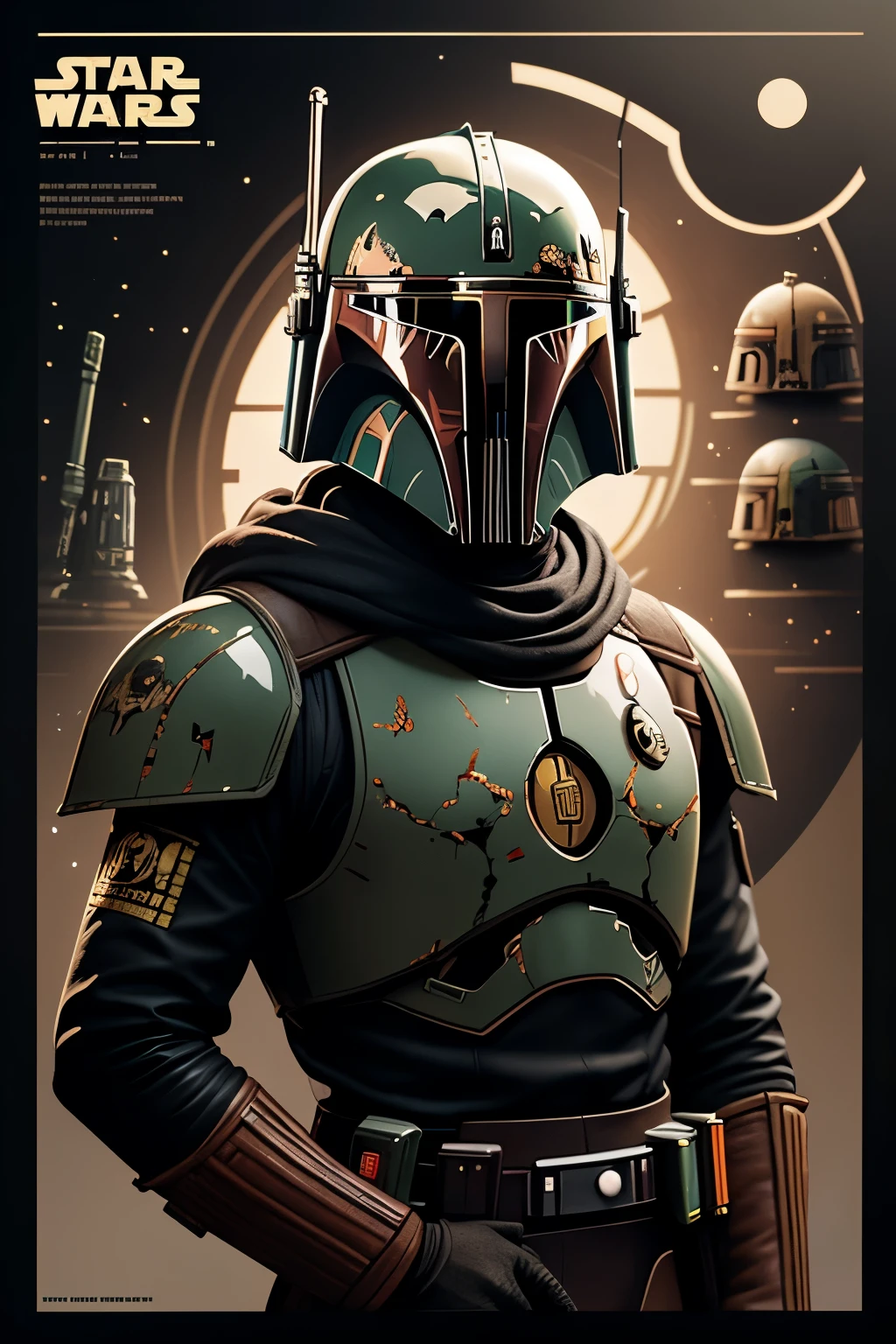 Design of the plans for a helmet  (boba Fett) star wars as a graphic design poster