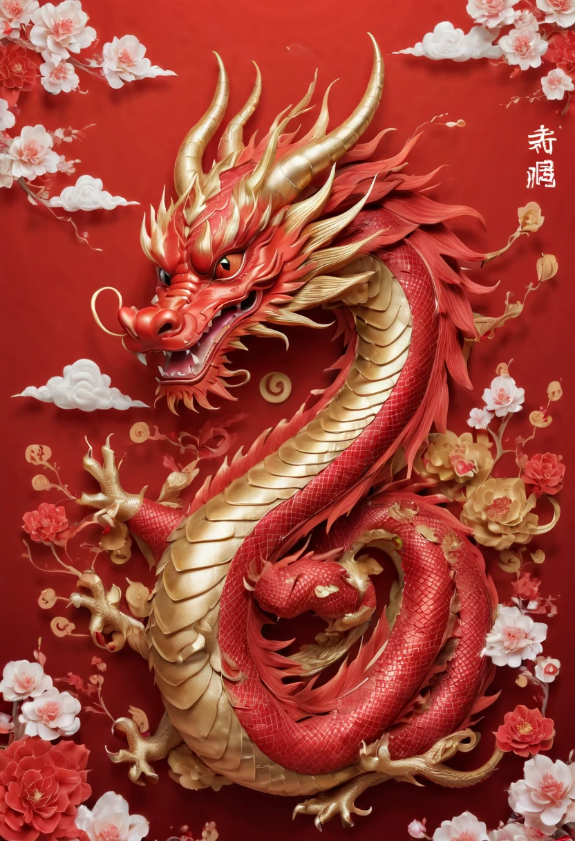 Chinese dragon，Q version，Lovely小龙，Red space，festive atmosphere，Spring Festival，Lovely鹿角，Chinese elements，cartoon，Lovely，Lively
