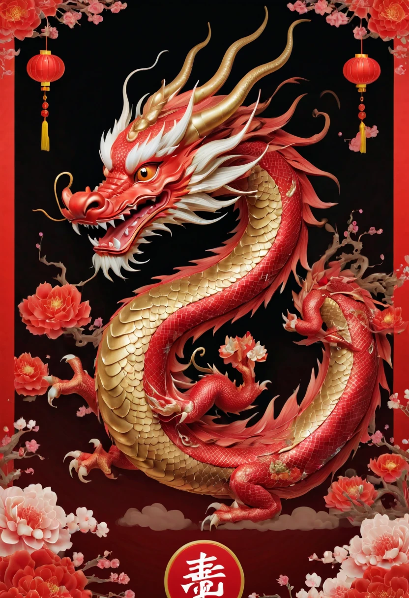 Chinese dragon，Q version，Lovely小龙，Red space，festive atmosphere，Spring Festival，Lovely鹿角，Chinese elements，cartoon，Lovely，Lively