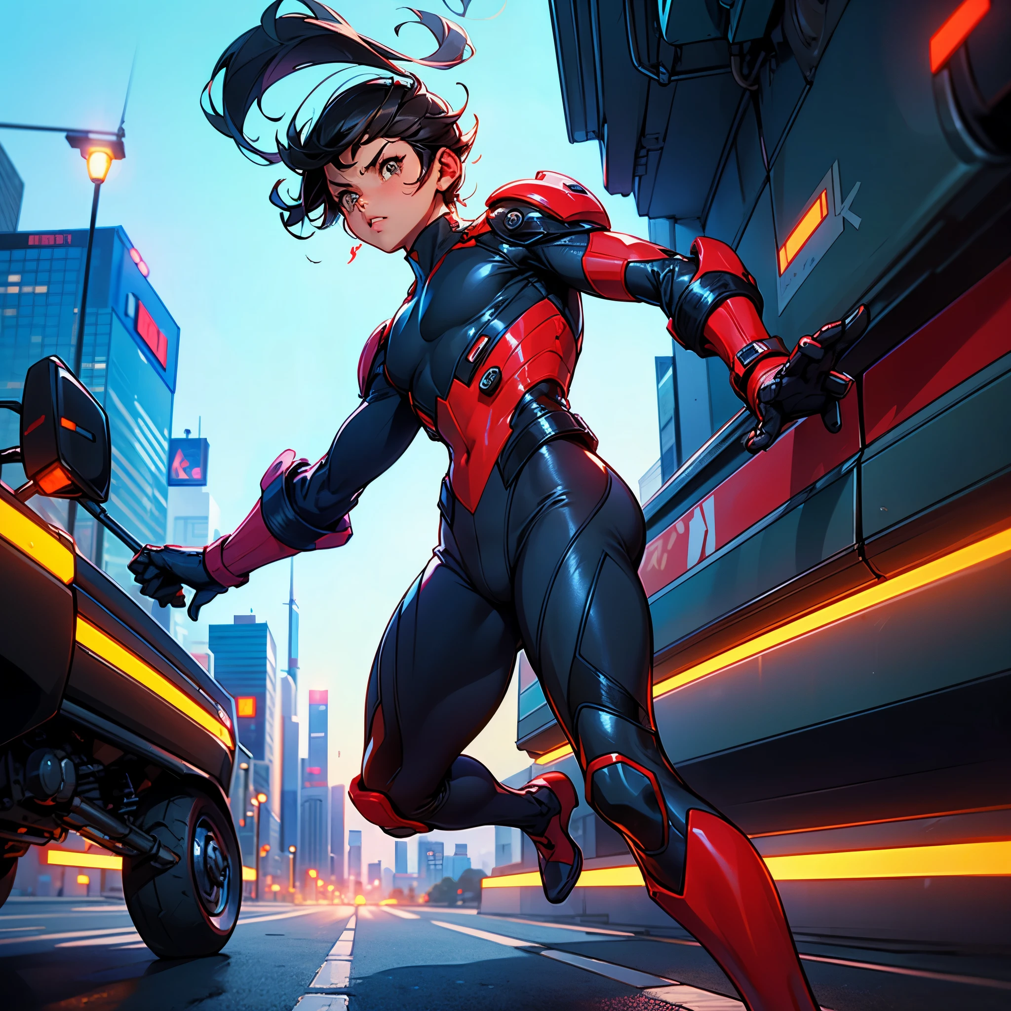((masterpiece, best quality)),(complex light),astro boy,black hair, brown eyes,red boots, fighting postion, about to fight, futuristic city varied multi etc. --v 6 --s 1000 --c 20 --q 20 --chaos 100