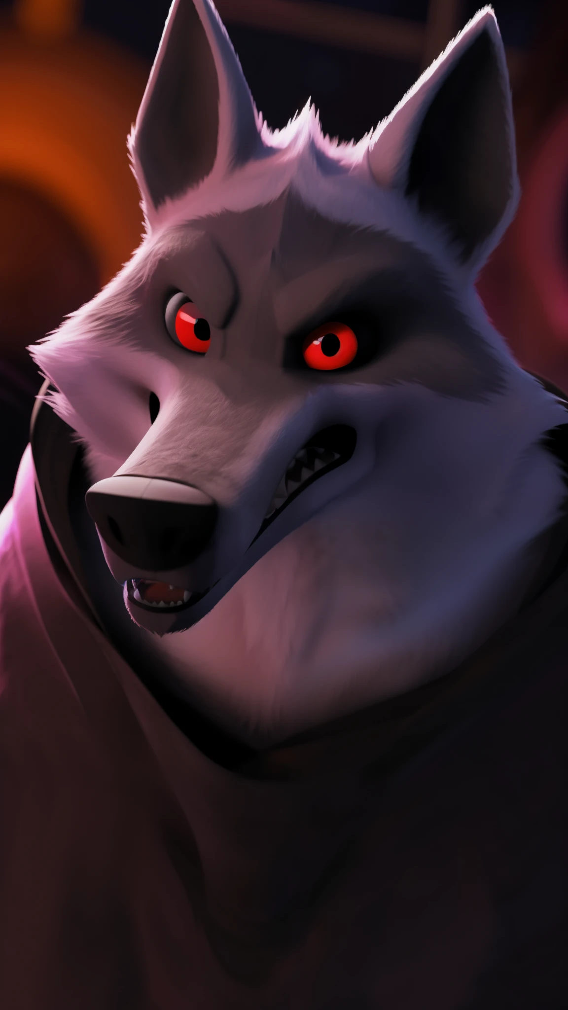 Death wolf alone in a Disney amusement park a bunch of scared retarded people wearing the standard outfit from the movie Puss in Boots two the Last Wish red eyes angry and impatient looking at the viewer serious expression Ultimate realistic 3D Unreal Engine 9