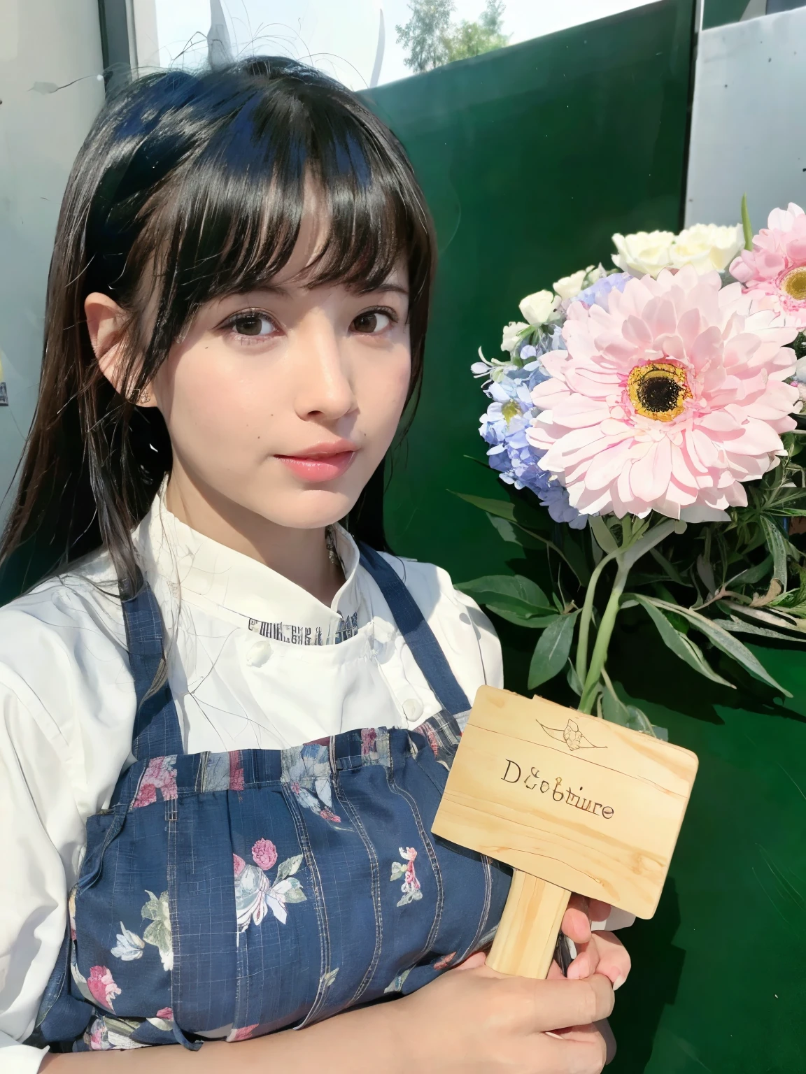 chef-d'artwork, best quality,(Realistic, photo-Realistic:1.37), Jus, 1fille, Seulement, uniforme scolaire, a, fleurs de cerisier, cheveux bruns, serafuku, yeux marrons, gros seins