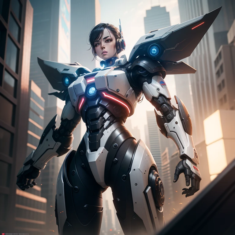 a masterpiece, the best quality, High Quality, (futurism:1.1), (cyberpunk clothes), movie lights, (Exquisite future), Beautiful and beautiful, Ultra detailed, Great composition, floating, Depth of field, (Very detailed CG,Unity 8k壁纸), (Beautiful detail background), Beautiful hair details, dramatic lights, GOGETTA, mecha,Bestquality,ultrahighres,photoreal
