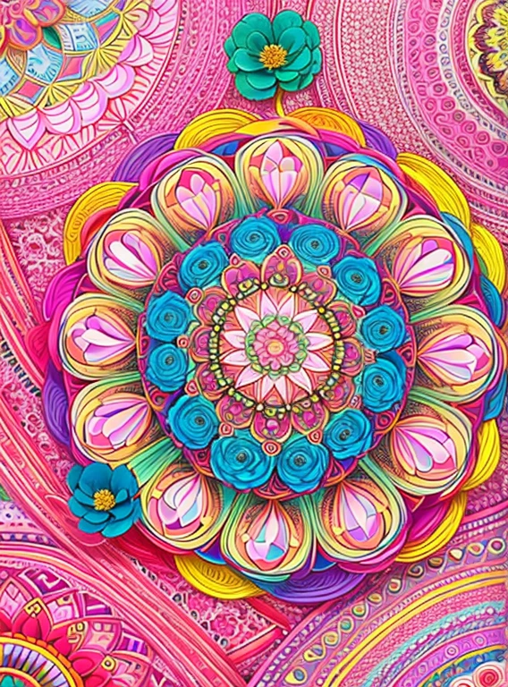 (beautiiful mandala), absurdres, highres, ultra detailed, extremly detailed, (bunch of flowers:1.3), (zentangle:1.2), (geometric:1.2),(pastel colors),