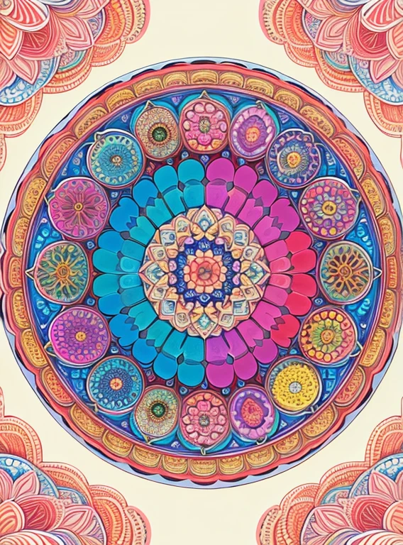 (beautiiful mandala), absurdres, highres, ultra detailed, extremly detailed, (bunch of flowers:1.3), (zentangle:1.2), (geometric:1.2),(pastel colors),